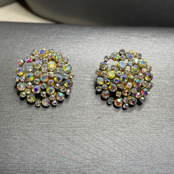 Vintage AB rhinestone button 1” earring’s post. - Picture 1 of 7